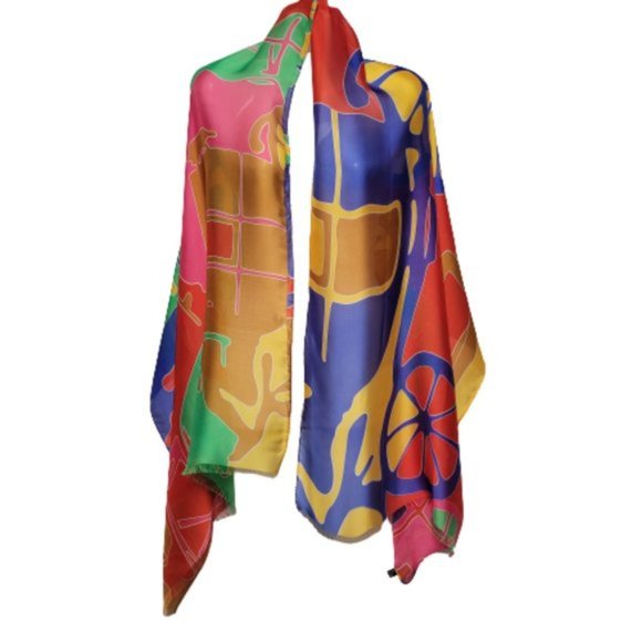 Multicolored Long Silk Rectangular Scarf Shawl - Picture 1 of 9